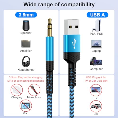 Image of USB to 3.5mm Audio Jack Adapter ,3FT USB A Male to AUX Male Audio Cable AUX Cord TRS Stereo Nylon Braided for Headphones Speaker PC Laptop PS5 PS4 Windows Mac OSX Computer,NOT for Charging /PS3 /Car
