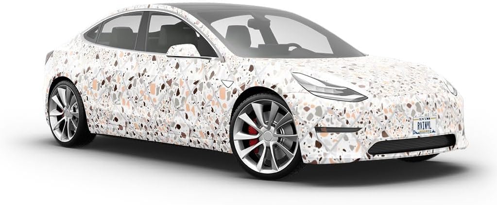 Rwraps Terrazzo Tile White Gloss Vinyl Film Wrap 59in x 19ft Vinyl Vehicle Car Film Sheet Roll