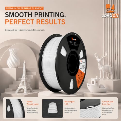 Image of LOVOON PLA 3D Printer Filament PLA Filament 1.75mm, Dimensional Accuracy + /- 0.02 mm, Neatly Wound 3D Printing Filament, Fit Most FDM Printer, 1KG Spool(2.2lbs), White