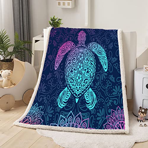 HAVOP Turtle Blankets Throws For Kids Boys Girls And Adults Soft Sherpa Blanket Sea Animal Print Fleece Throw Blanket Pruple and Blue Fuzzy Blanket Gifts for Turtle Lovers 130 x 150 cm - Image 3