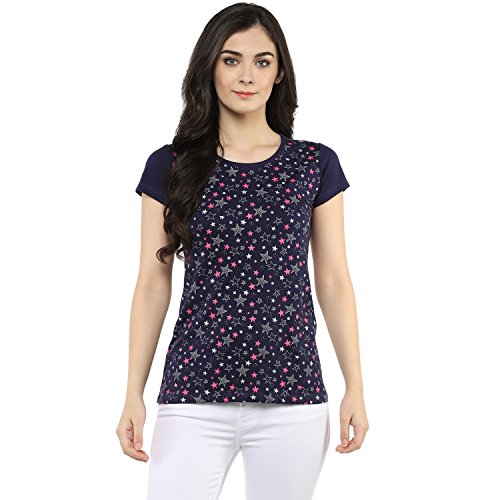 Image of Modeve Women Printed Cotton Blend Half Sleeve Round Neck T-Shirt for Summer