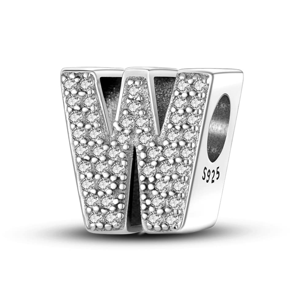 KUNVONIC Buchstabe Charm Anhänger Damen Alphabet A-Z 925 Sterling Silber für Armband Charms Beads passend für Pandora Armband und Halskette, Kompatibel mit Europäischen Armbänder für Frauen Mädchen