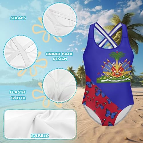 Image of Xpyiqun Swimsuit for Girls One Piece Bathing Suits Size 5-14 Sleeveless Swimwear Cross Shoulder Strap Swimming Wear