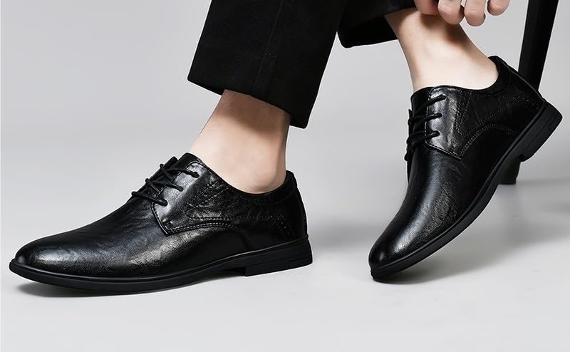 Mens Vegan Leather Formal Dress Shoes Lace Up Round Toe Non Slip Low Top Business Shoes for Office Party Wedding3