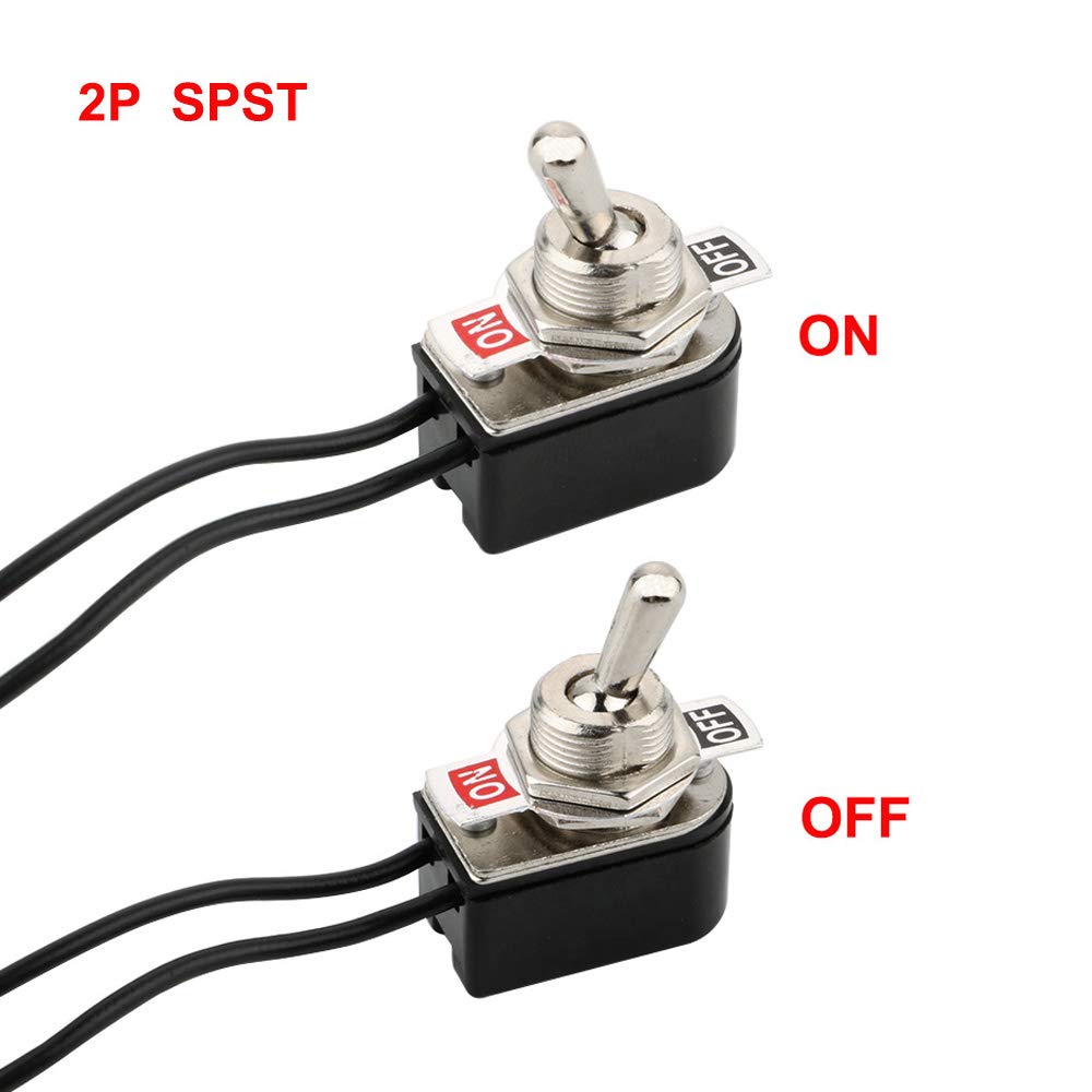 Senven 6 stuks professionele tuimelschakelaar, met voorbedrade metalen tuimelschakelaar, SPST 2-voudig ON-OFF 2-polig voor auto's, vrachtwagens en schepen - 3A 250VAC / 6A 125VAC
