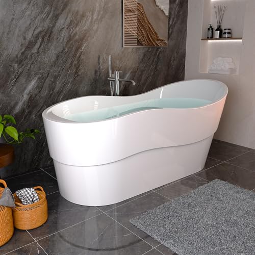 Image of Empava 67 inch Modern Bathroom Freestanding Bathtub, Acrylic Soaking SPA Tub | Stand Alone Tub Included Overflow and Drain for Bathroom, Glossy White,cUPC Certified