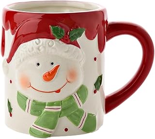 Widdop and Co Novelty Christmas Snowman with Scarf Gloss Ceramic Coffee/Tea/Hot Chocolate Mug - Red, White, Green - 10 cm