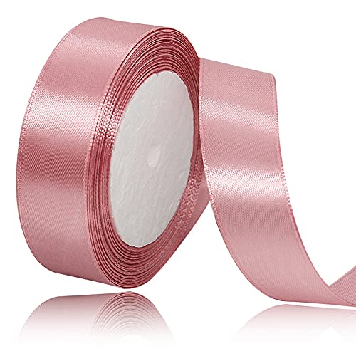 Rose Gold Satin Ribbon 25mm, 23 Meters Solid Colors Fabric Ribbon for Crafting, Gift Wrapping, Balloons, DIY Sewing Project, Hair Bows and Cake Decoration