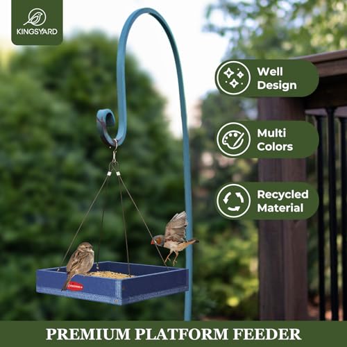 Kingsyard WPC Composite Platform Bird Feeder for Outside, Heavy Duty Hanging Tray for Mealworms & Seeds, 3.5 lbs Large Capacity, Weatherproof Recycled Plastic Material, Easy to Clean, Blue | Recycled Poly Lumber, Weatherproof, 11x11 Tray, Holds up to 3 lbs Seeds or Mealworms, Easy Clean & Refill, Blue - Image 2
