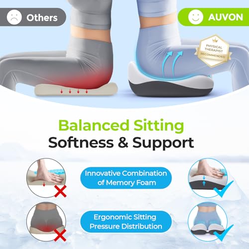 Auvon SO7632 Multi-Layer Gel Cushion For Ideal Support And Softness, Pressure Relief Cooling Memory Foam Coccyx Cushion For Sciatica And Tailbone Pain Relief, Anti-Slip Back Relief Cushion For Office, Car thumb #4
