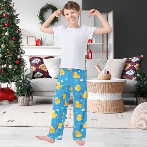 Boy's Pants Yellow Duck Poor Jogger Pants Elastic Waist Long Bottoms Trousers with Pockets 6-14 Years2
