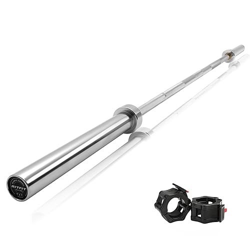 RITFIT 7FT Olympic Barbell for Strength and Weightlifting Training - 2 Inch Olympic Bar for Squat, Deadlift, Bench Press, Curl, Overhead Press - 500lbs/1000lbs/1500lbs Capacity - Silver - 7FT 500LBS 20KG with Collar