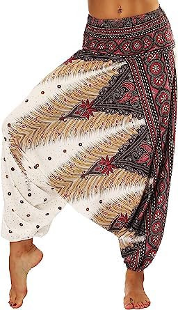 GenericWomen's Boho Yoga Pants Smocked Waist harem Baggy Hippie Beach Pants