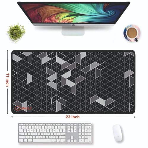 Image of Abstract Geometric Grid,Large Desk Mat, Extended Mouse Pad 58.5 x 28 cm, Desk Pad, Washable Mousepad, 2mm Thick Non-Slip Rubber Base, Stitched Edges for Office, Home & Workstation (Multicolour)