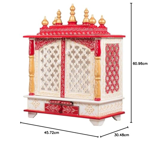 Mandir de madera rojo y blanco para pooja en casa y oficina Modfash 6