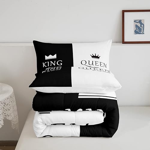 Miniatura 5 de Feelyou Juego de edredón de corona Queen y King, para él y ella, juego de ropa de cama a juego para parejas, amantes del día de San Valentín, juego