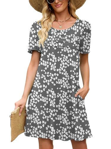 Image of Heymoments Women's Short Sleeve Crewneck Sundress Summer Casual A-Line Beach Dress with Pockets S-2XL