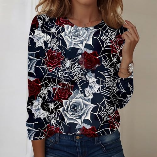 Halloween Shirts for Women Long Sleeve Plus Size Fashion Crewneck Comfortable Tshirts Halloween Costumes for Women