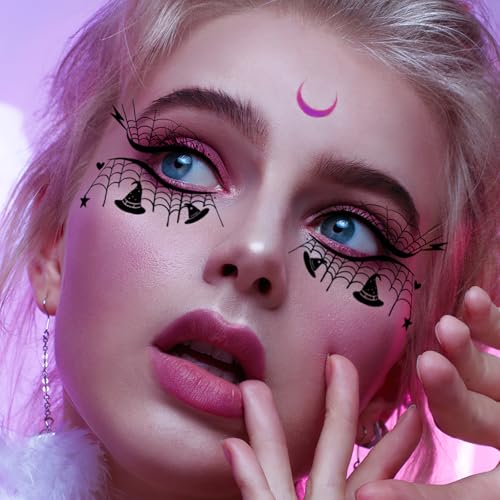 10 Pairs Halloween Eye Shadow Sense Eyeliner Decals with Spider Web Skull Bat Hat Black Cat Temporary Tattoo Stickers Face Eye for Women for Makeup Party Holiday - Image 6