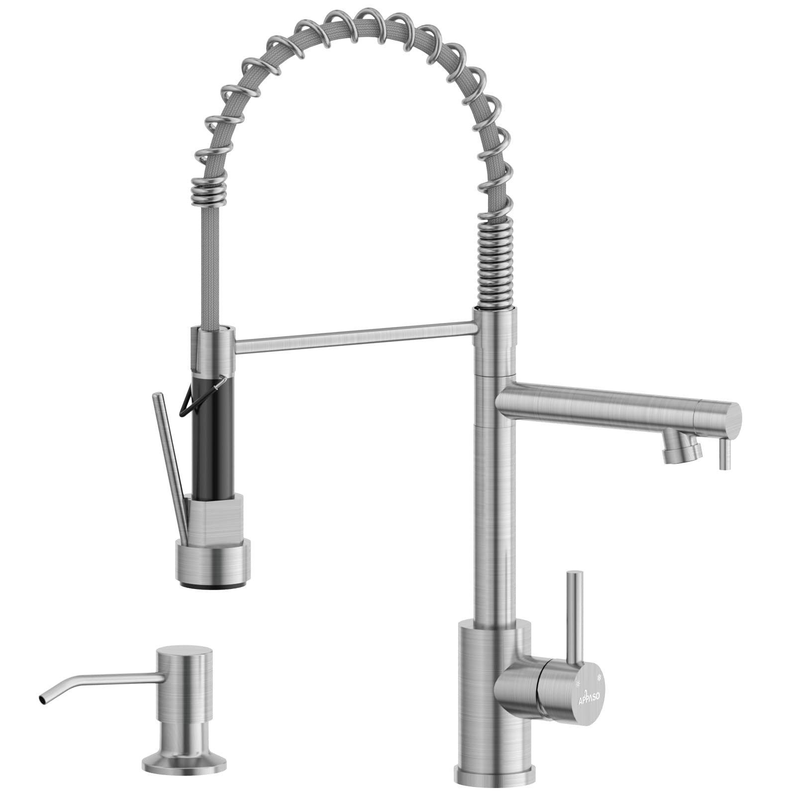 APPASOKitchen Faucet with Pot Filler, Kitchen Faucets with Pull Down Sprayer, Single Handle Commercial Style Kitchen Sink Faucet with Soap Dispenser, Brushed Nickel Faucet for Kitchen Sink