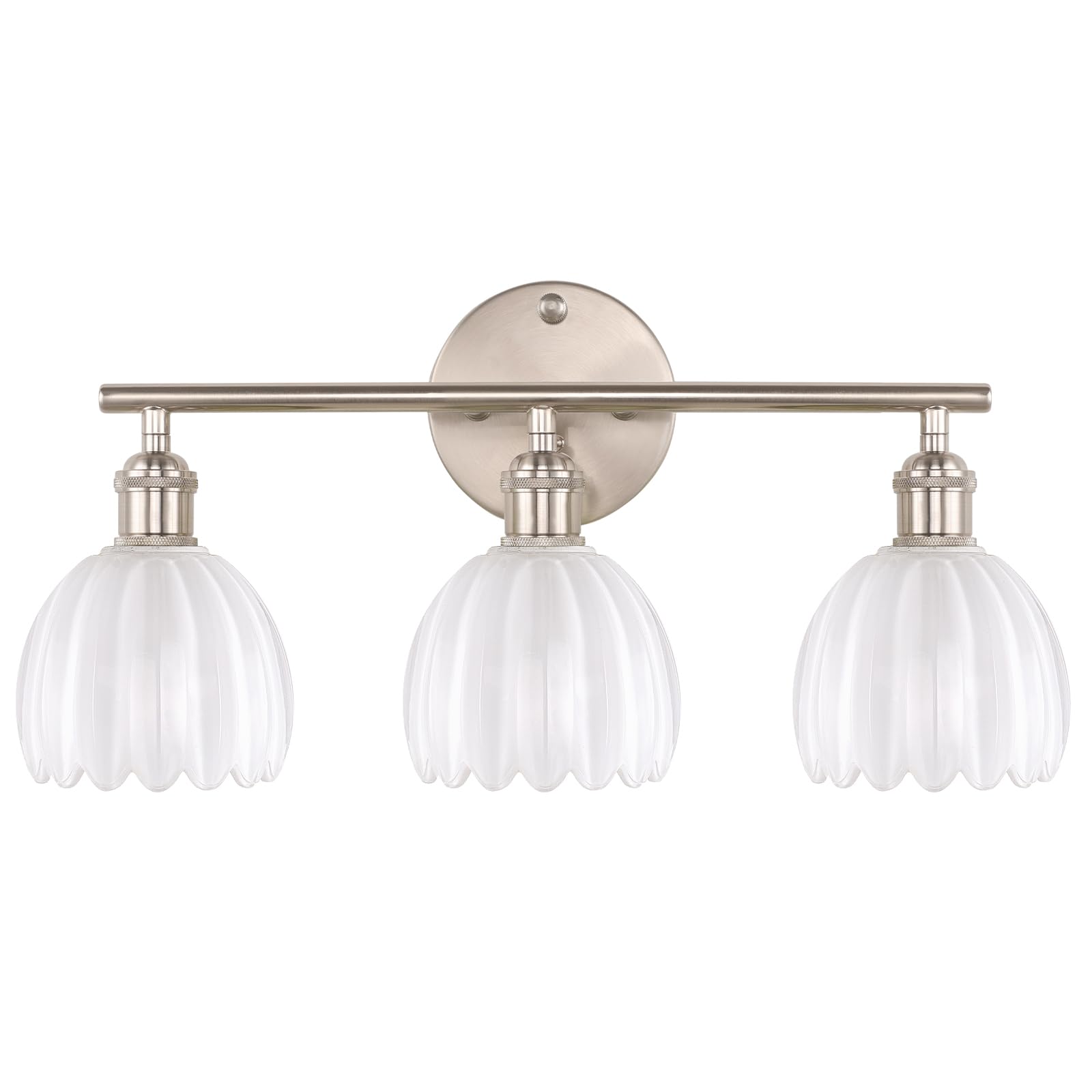 Shenmoyl Bathroom Light Fixtures, 3-Light Vanity wall Light Over Mirror with White Tulip Glass Shade for Bedroom Living Room (Bulb Not Included), Satin Nickel