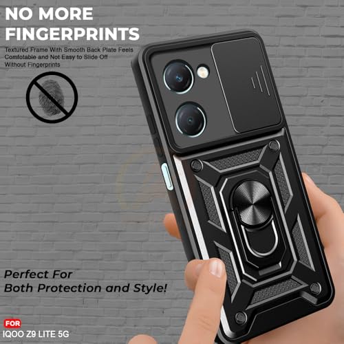 Image of Armor Bumper Back Cover Case for iQOO Z9 Lite 5G /Vivo T3 Lite 5G /Vivo Y18 /Y18e /Y03 Rotating Camera Cover, Ring Holder & Kickstand | Heavy Duty & 360 Degree Protection Back Cover (Black)