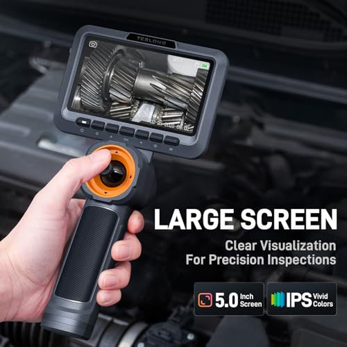 Image of Teslong 4-Way 6.5mm Articulating Borescope for Automotive Mechanics | 5 inch IPS Screen Endoscope, 5FT Cable, 2.0MP HD, 210 Articulation, 6 LED Lights, 32GB, IP67 Waterproof, Carrying Case