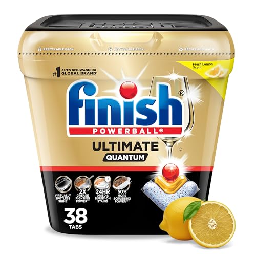 Image of Finish Ultimate Quantum Dishwasher Pods, New & Improved Formula, Dishwasher Detergent Dish Soap, Removes Burnt-On & Dried-On Stain, Degreasing & Scrubbing Power, Lemon Scent, 38 Count
