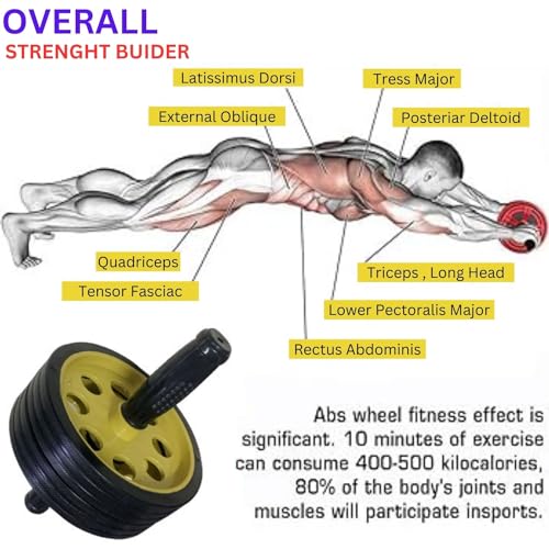 Image of Instafit AB Roller Wheel for Men and Women for Abdominal Exercise Core Workouts with Knee Mat (Multicolor) (Light yellow)