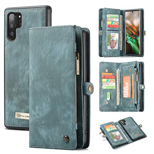 New Arrivals AKHVRS Galaxy Note10 Plus Wallet Case, Handmade Premium Cowhide Leather Wallet Case,Zipper Wallet Case [Magnetic Closure] Detachable Magnetic Case & Card Slots for Samsung Galaxy Note 10 Plus - Blue