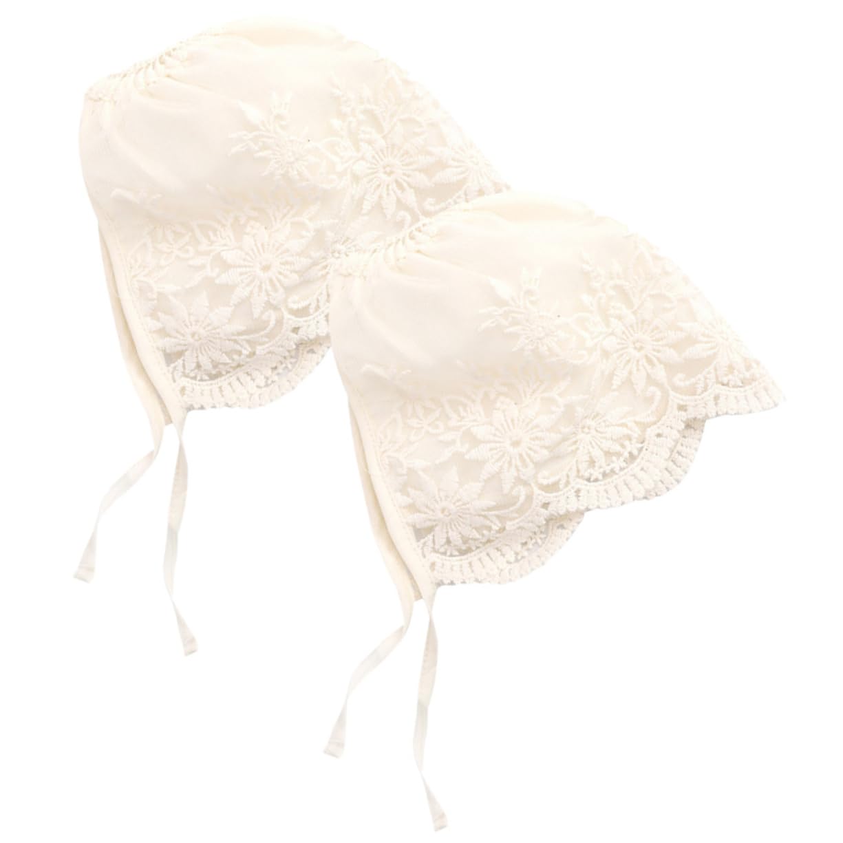 TOPBATHY Gorros y Cierre Seguro 2 Piezas para Recién Nacido de Encaje Niña Beige Transpirable Decoracion Verano para Bodas y Sesiones de Fotos