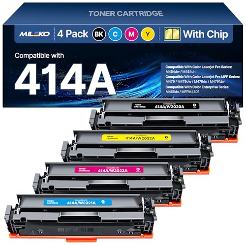 414a toner cartridges 4 pack replacement for hp 414a 414x hp414a toner with chip work for color laserjet pro mfp m479fdw m479fdn m454dw m454dn m480f m455dn w2020a w2020x black cyan yellow magenta
