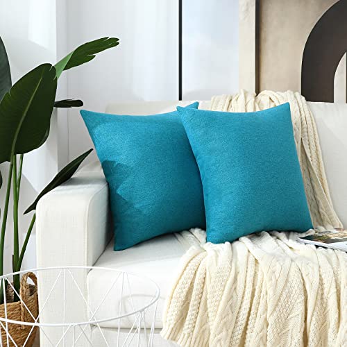 Mixeoo Turquoise Blue Decorative Kids Throw Pillow Covers Farmhouse Soft Thick Durable Linen Square Solid Rustic Accent Cushion Cases For Sofa Living Room Pack Of 2, 12 X 12 Inch #TOP2