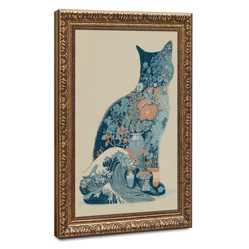 Toile chat floral japonais idée cadeau originale de 40,6 x 61 cm