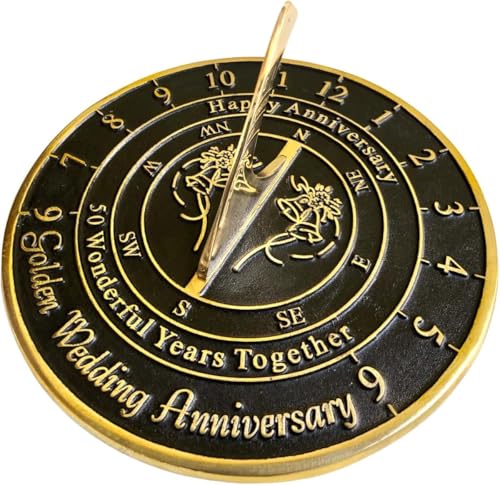 NauticalMart 50th Golden Wedding Anniversary Sundial Gift Brass Home Decor Or Garden Present Idea for Parents, Grandparents, Friends, Couples 50 Years Marriage