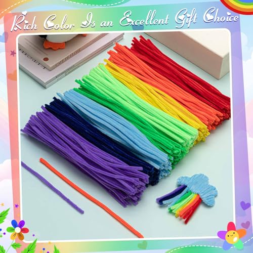 Image of Peryiter 500 Pcs Pipe Cleaners for DIY Flower Bouquets, Chenille Stems for Graduation Bouquet Crafts, Fuzzy Sticks for Handmade Flowers, DIY Gift, Art Projects(Rainbow Color,12 Inch)