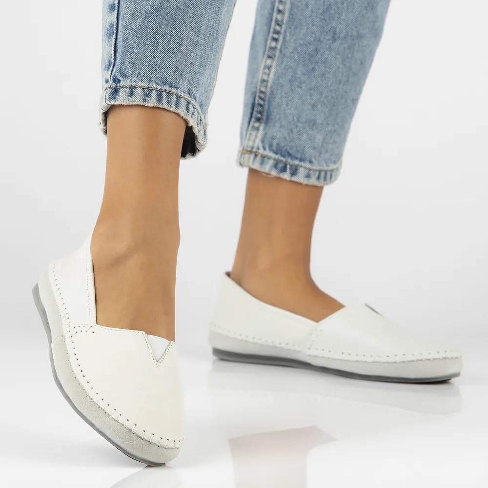 FILIPPO Schlupfschuhe Damen Sommer - Leder Slipper Damen - Barfuss Schuhe Frauen - Halbschuhe Weiss Leder