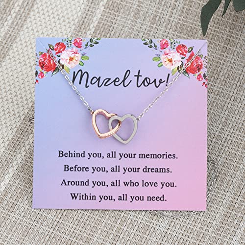 FEELMEM Bat Mitzvah Gifts for Girls Mazel Tov Congratulations Necklace Behind You All Your Memories Love Heart Gift4