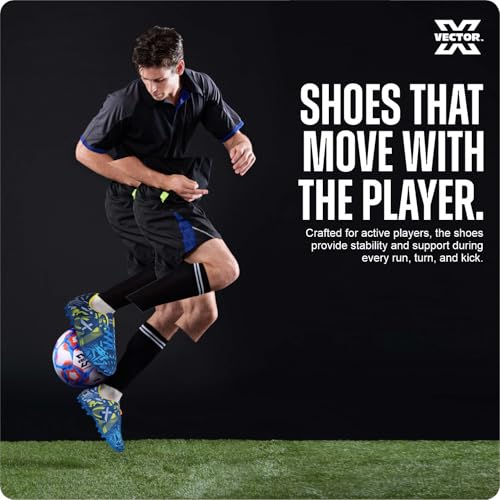 Image of Vector X Fire Soccer Football Shoes Studs with Synthetic Leather Fully Embossed Upper Sports Footwear|Comfortable Lightweight|TPU Sole Double Colour Premoulded Heel Shoe for Adult, Men & Boys