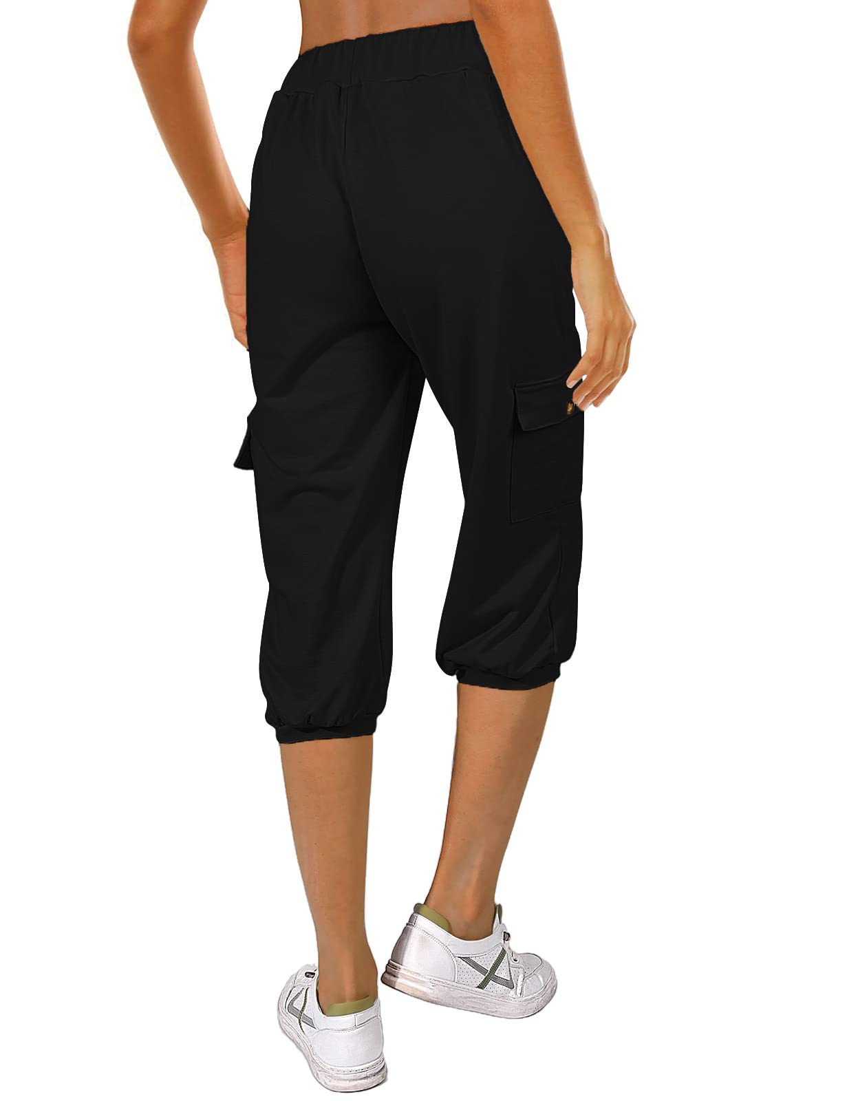 TOMEEK Pantaloni Donna Pantaloni Capri Estivi Casual Vita Alta Pantaloni 3/4 Sportivi Donne Pantaloni Jogger Baggy Pantaloni con Coulisse e Tasche Piede del Fascio Pantaloni Tuta