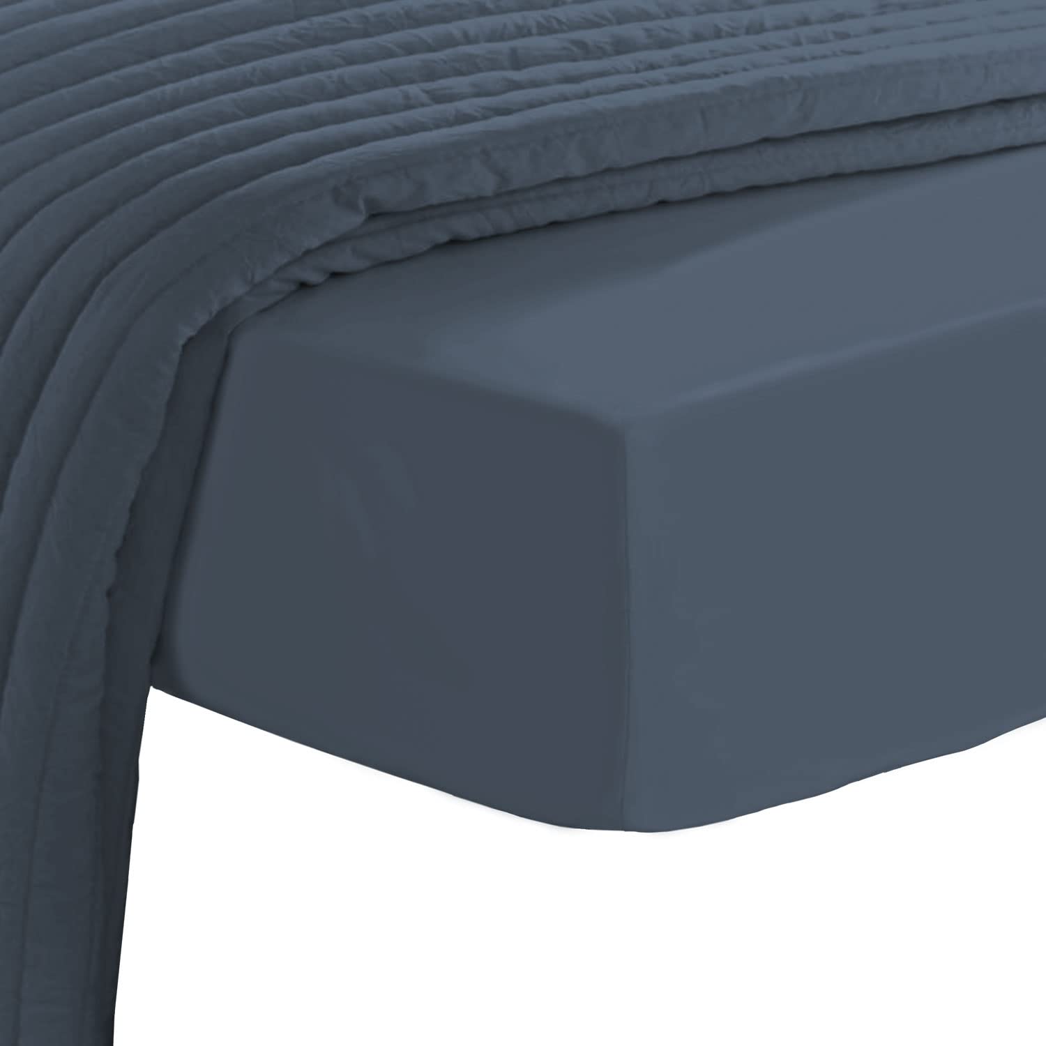 Pizuna Luxury Cotton King Size Fitted Sheet Dark Blue, 800 Thread Count 100% Long Staple Cotton King Size Fitted Sheet 160x200 cm, Sateen Weave Crisp Fitted Sheets Deep Fit 40 cm 1 PC Dark Blue