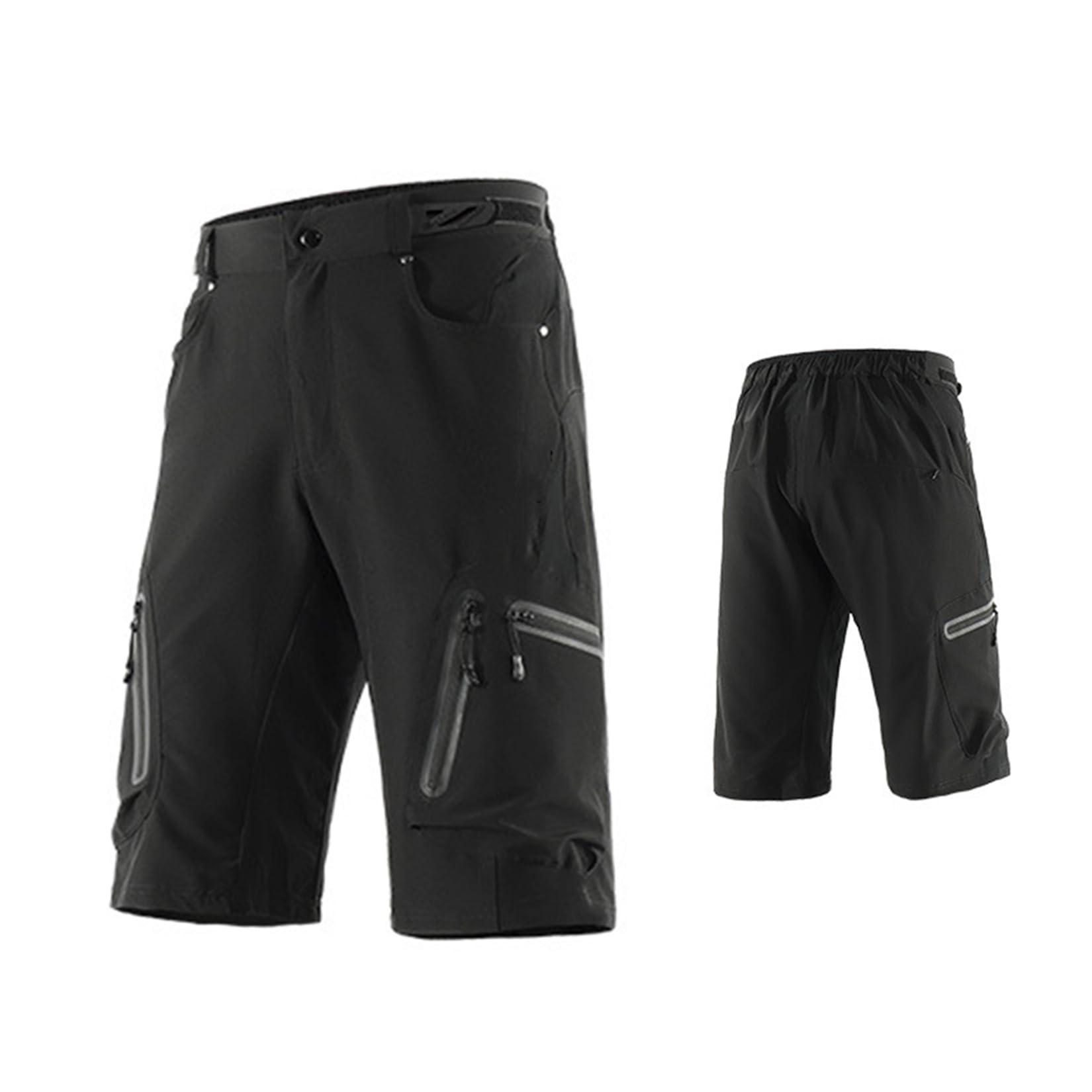 Pantaloncini da Bici da Uomo MTB Larghi Pantaloncini da Ciclismo da Strada per Bici da Strada Pantaloncini Leggeri da Mountain Bike con Tasche con Cerniera,Black-M