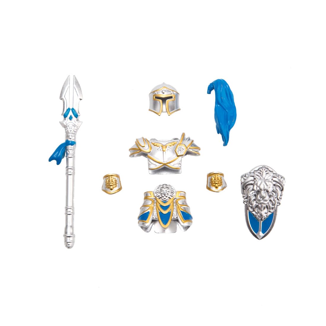 LOKLNEYK Military Weapons Set, 8PCS Medieval Knight Shield Guard Armor & Weapons Accessory Building Block Pack, Compatible Minifig Combat Gear for Custom Figures (Blue and Silver)