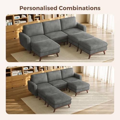 Image of Vesgantti 97 inch Modular Sectional Sofa Drak Gray, Sectional Couch with Movable Ottoman, Comfy Corduroy Couch with Spring Cushion, Modular Sofa with Deep Seat for Living Room, Bedroom and Apartment