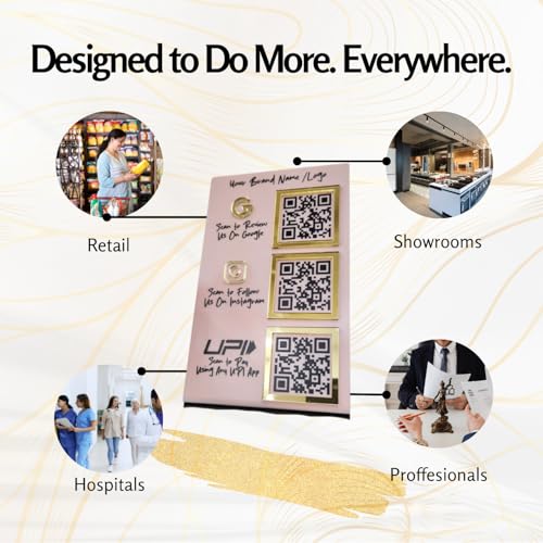 Image of Custom Combo 3-in-1 Standee | QR Enabled | Connect Review, Instagram, UPI QR | 5x8 Inch Golden Premium With 3 QR