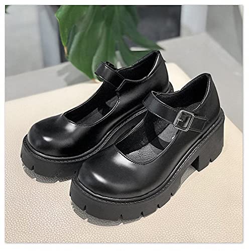 Image of Women's Platform Mary Janes Heart Cat Buckle Rivets Ankle Lolita Gothic Princess Platform Pumps Patent Leather Thorn Vintage Traditional Embroidery Upper Dress Shoes