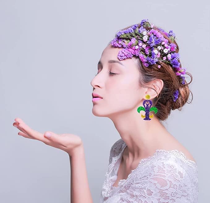 INENIMARTJ MardiGras Dangle Earrings for Women, Carnival Theme Mask Lips Hat Lobster Modelling Earrings, MardiGras Acrylic Earring for Holiday - Image 5