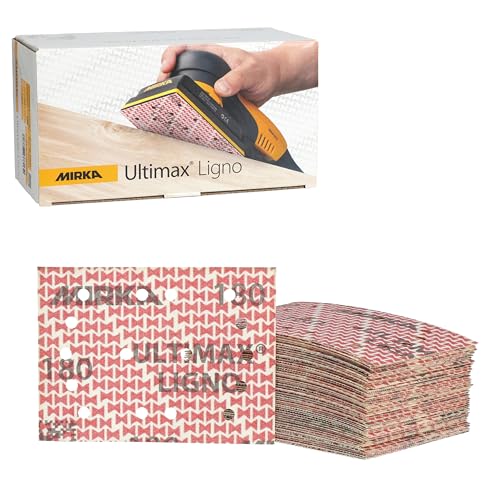 Image of Mirka Ultimax Ligno 3x4 in 180 Grit Wood Sanding Sheets Hook & Loop 50 Pack | Woodworking Sandpaper for Orbital Sanders with Multifit Holes, Fast, Even Cut and Dust Extraction on Hardwood and Softwood
