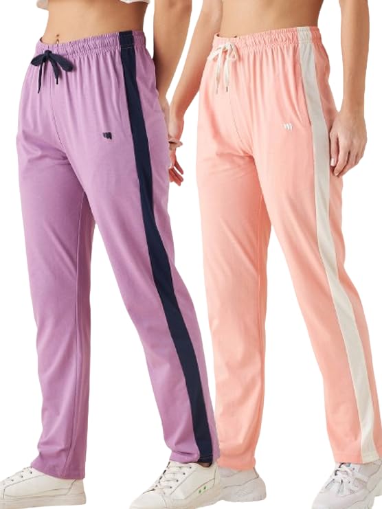 Modeve Women’s Light Grey and Black Regular Fit Striped with Side Pockets Cotton Track Pants for Summer (2XL)