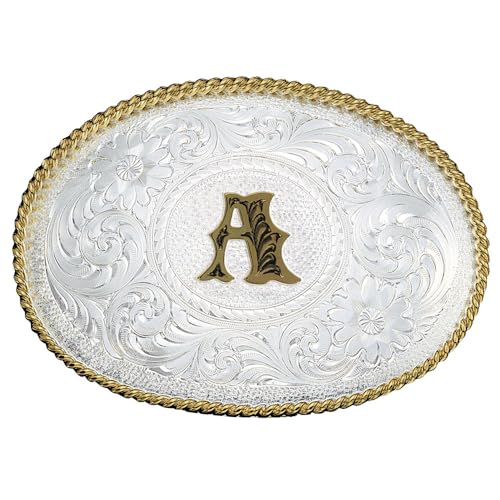 Image of Montana Silversmiths Initial Engraved Gold Trim Western Belt Buckle